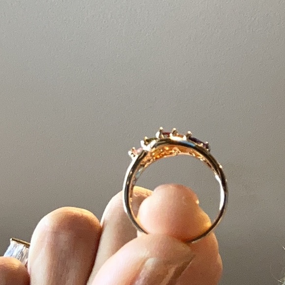 R22. Swarovski Crystal Amethyst Peridot Rose Garnet Topaz Marquis Gold Ring - Picture 4 of 6